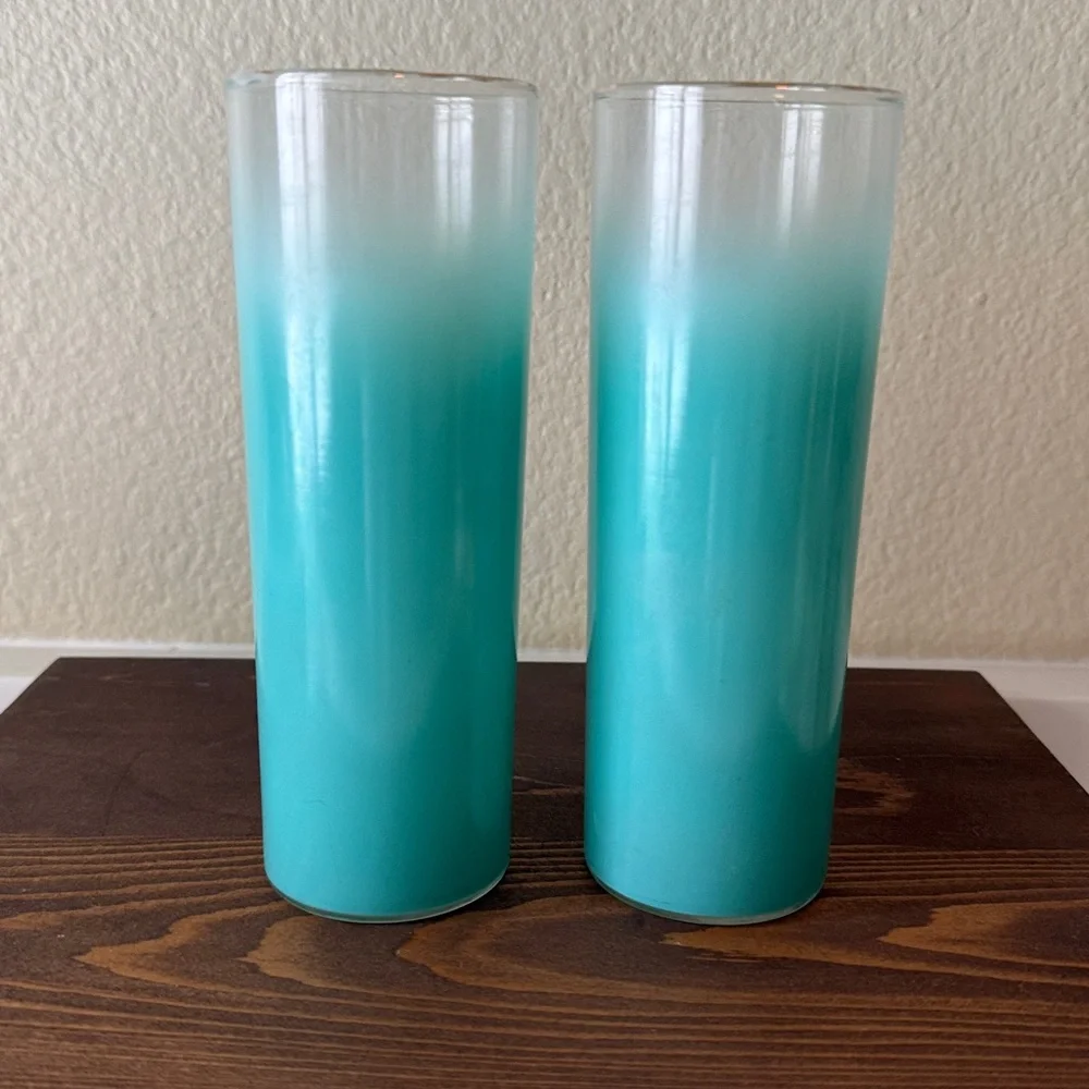 Mid Century Modern Blendo Turquoise Tom Collins Glasses Set of 2
